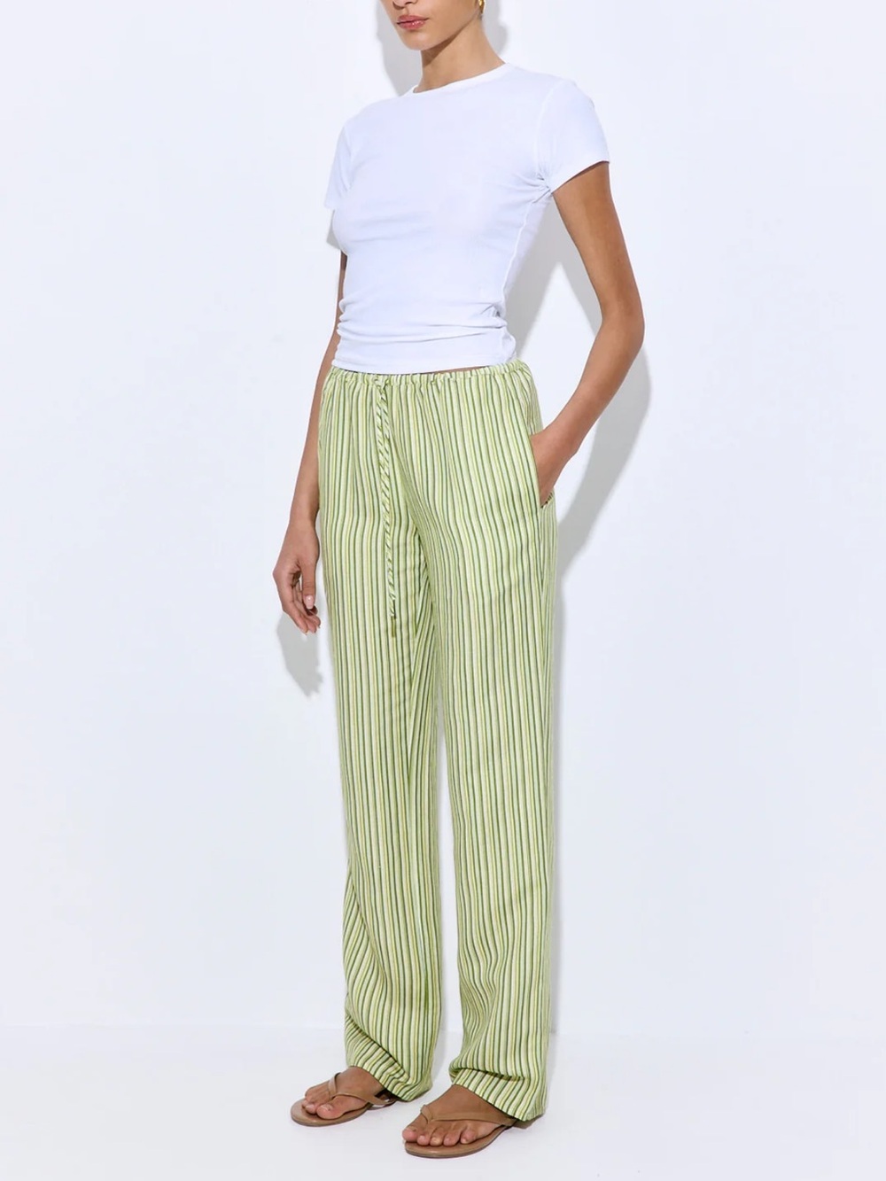De Rococo xs Light Green Striped Wide-Leg Pants